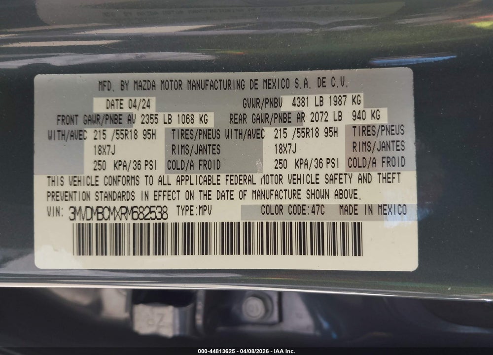 2024 MAZDA CX-30 2.5 S CARBON EDITION VIN: 3MVDMBCMXRM682538