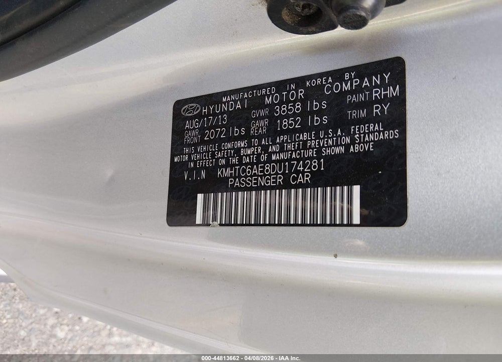 2013 HYUNDAI VELOSTER TURBO W/BLACK VIN: KMHTC6AE8DU174281