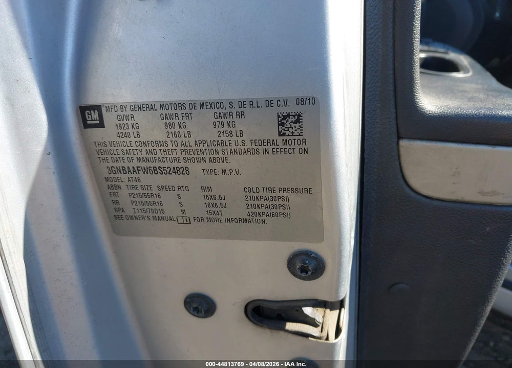 2011 CHEVROLET HHR LS VIN: 3GNBAAFW6BS524828