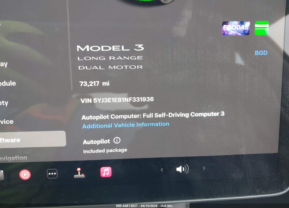 2022 TESLA MODEL 3 LONG RANGE DUAL MOTOR ALL-WHEEL DRIVE VIN: 5YJ3E1EB1NF331936