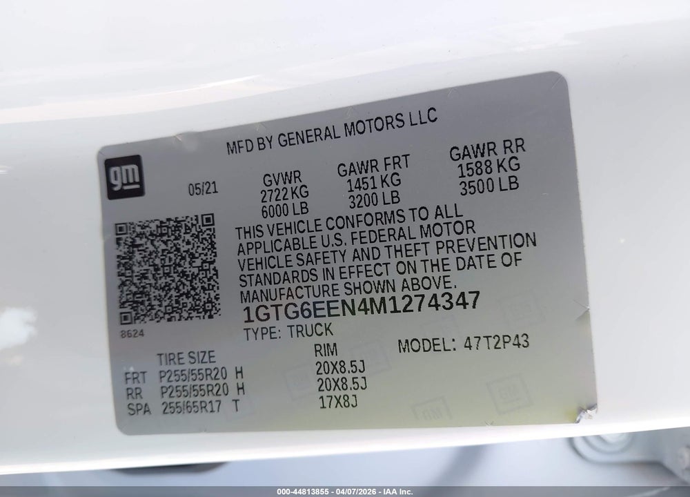 2021 GMC CANYON 4WD  SHORT BOX DENALI VIN: 1GTG6EEN4M1274347