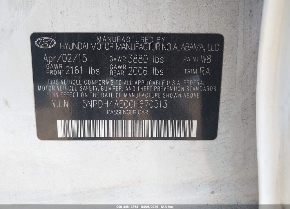 2016 HYUNDAI ELANTRA SE VIN: 5NPDH4AE0GH670513