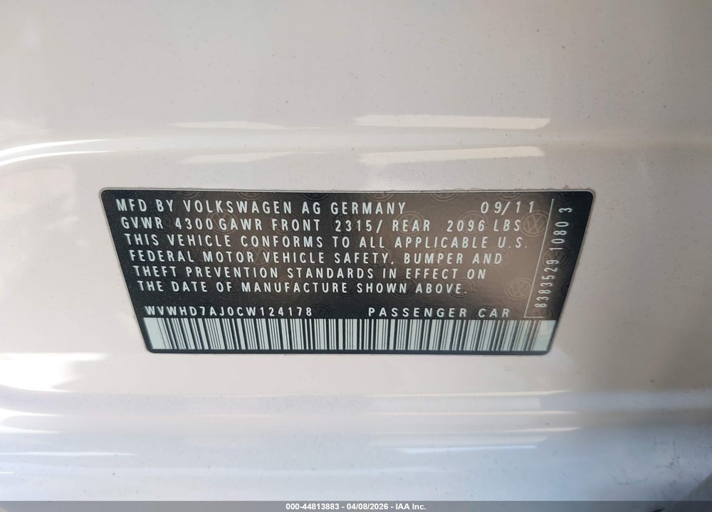 2012 VOLKSWAGEN GTI 4-DOOR VIN: WVWHD7AJ0CW124178