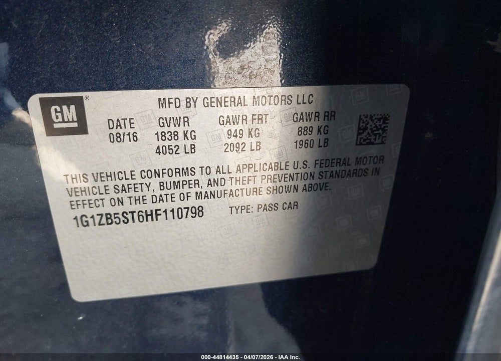 2017 CHEVROLET MALIBU LS VIN: 1G1ZB5ST6HF110798
