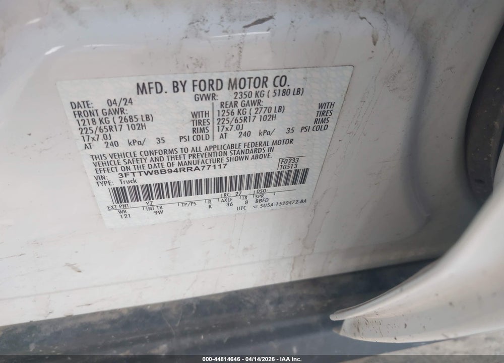 2024 FORD MAVERICK XL VIN: 3FTTW8B94RRA77117