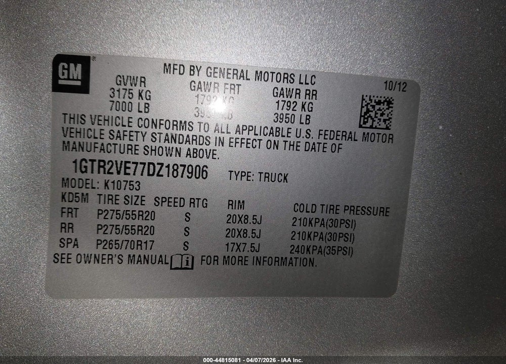 2013 GMC SIERRA 1500 SLE VIN: 1GTR2VE77DZ187906