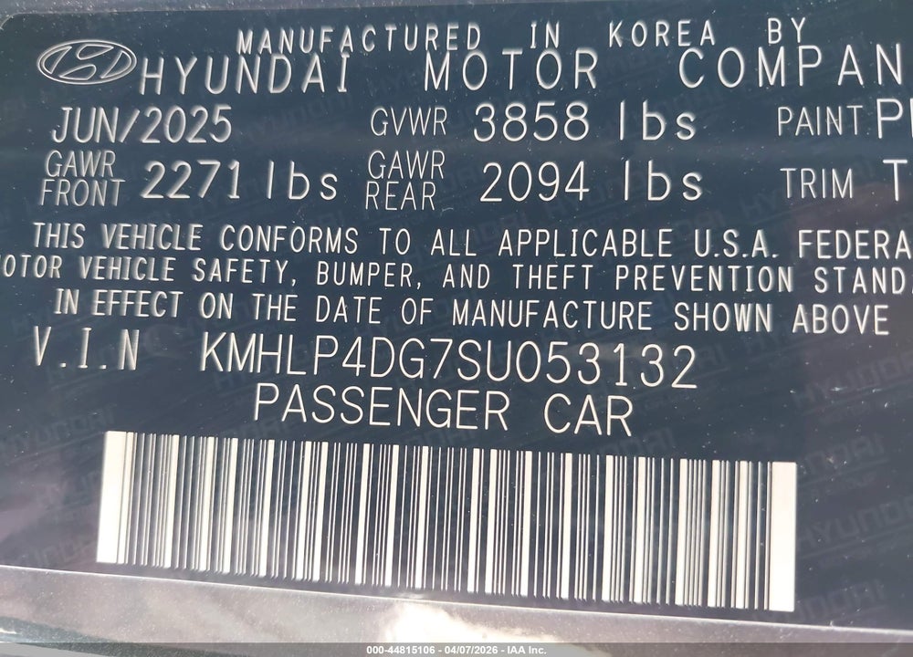 2025 HYUNDAI ELANTRA LIMITED VIN: KMHLP4DG7SU053132