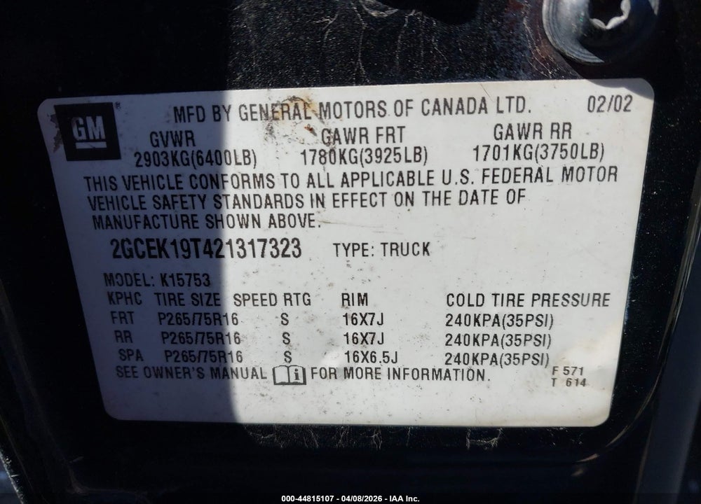 2004 CHEVROLET TAHOE Z71 VIN: 1GNEK13T14R269418