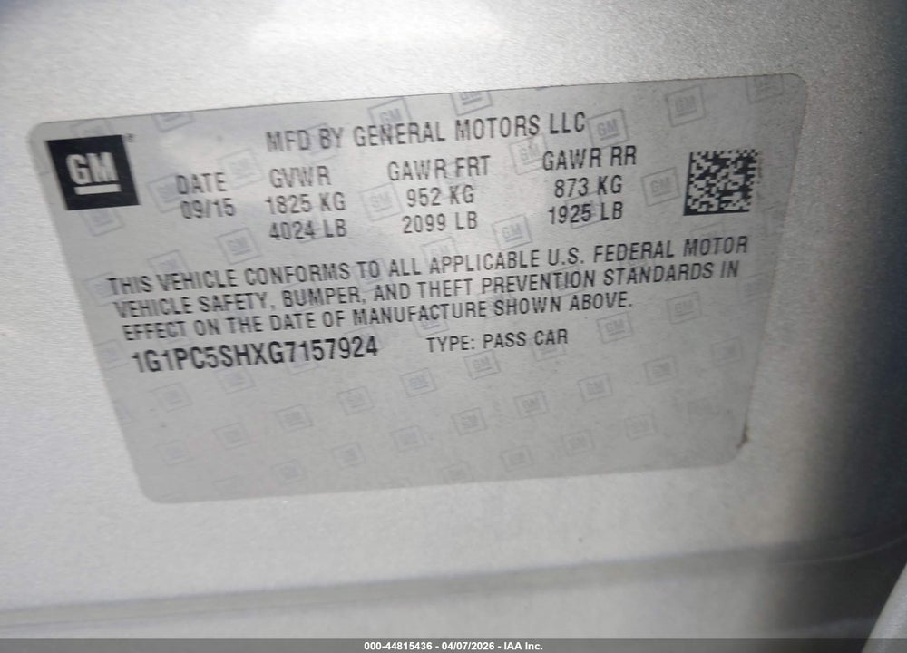2016 CHEVROLET CRUZE LIMITED LS AUTO VIN: 1G1PC5SHXG7157924