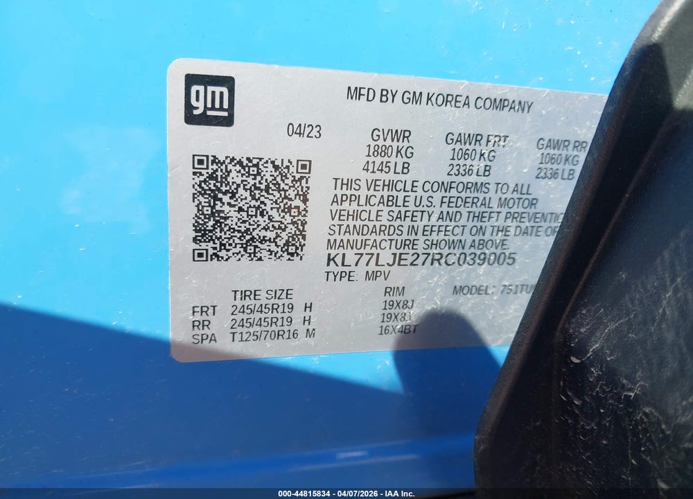 2024 CHEVROLET TRAX FWD 2RS VIN: KL77LJE27RC039005