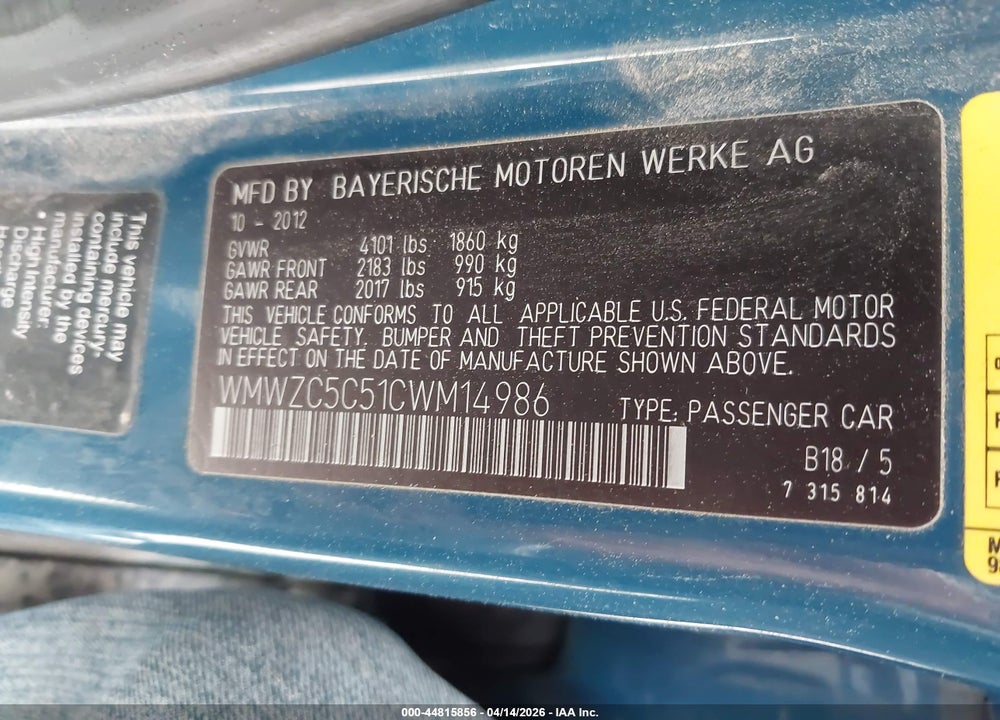 2012 MINI COOPER S COUNTRYMAN VIN: WMWZC5C51CWM14986