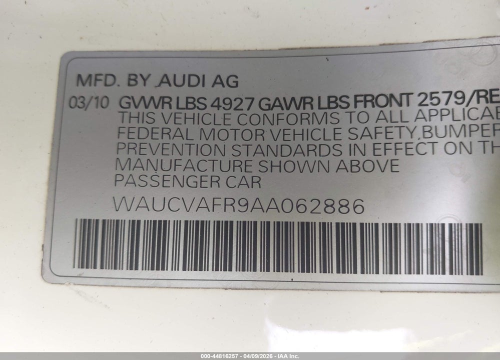 2010 AUDI S5 4.2 PREMIUM PLUS VIN: WAUCVAFR9AA062886