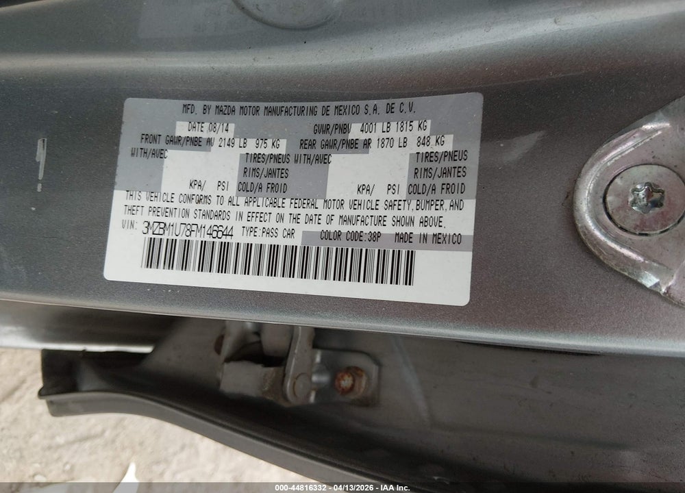 2015 MAZDA 3 I SPORT VIN: 3MZBM1U78FM146644