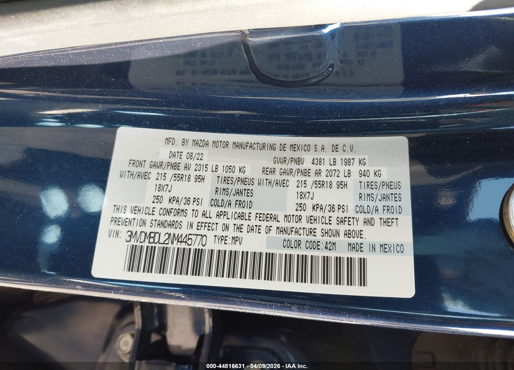 2022 MAZDA CX-30 PREMIUM VIN: 3MVDMBDL2NM445770