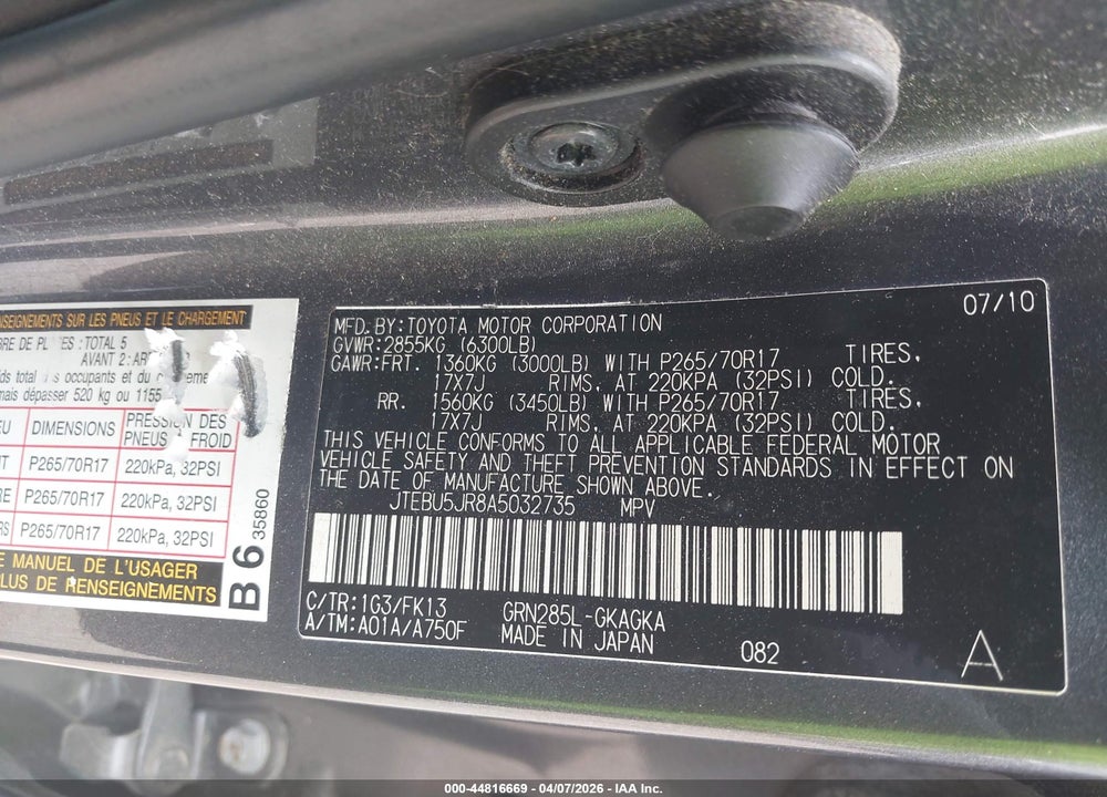2010 TOYOTA 4RUNNER SR5 V6 VIN: JTEBU5JR8A5032735