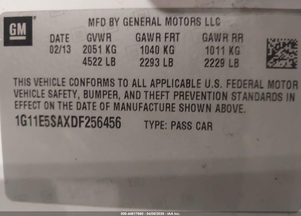 2013 CHEVROLET MALIBU 2LT VIN: 1G11E5SAXDF256456
