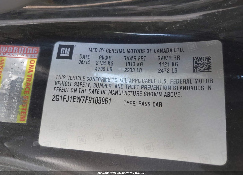 2015 CHEVROLET CAMARO 2SS VIN: 2G1FJ1EW7F9105961