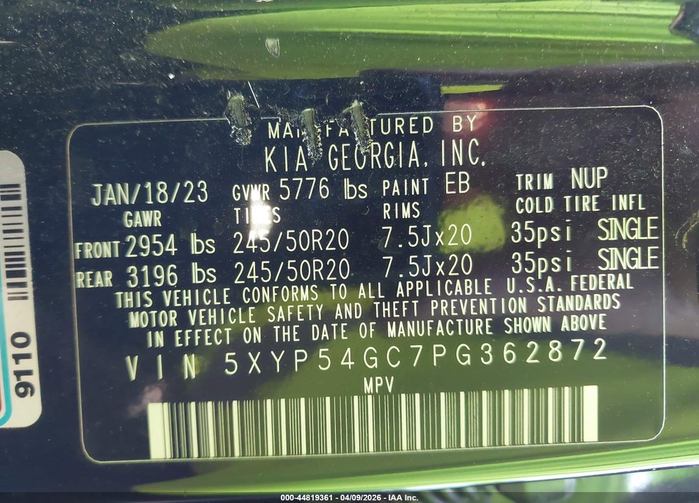 2023 KIA TELLURIDE SX VIN: 5XYP54GC7PG362872