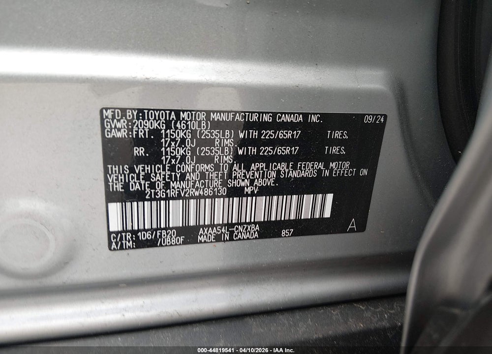 2024 TOYOTA RAV4 LE VIN: 2T3G1RFV2RW486130