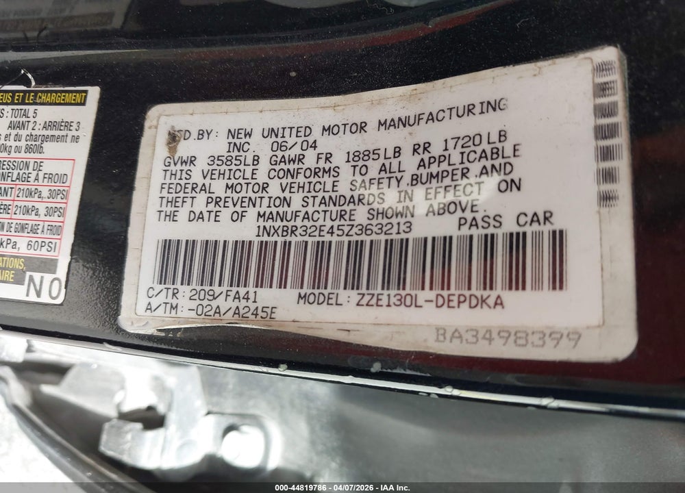 2005 TOYOTA COROLLA CE VIN: 1NXBR32E45Z363213