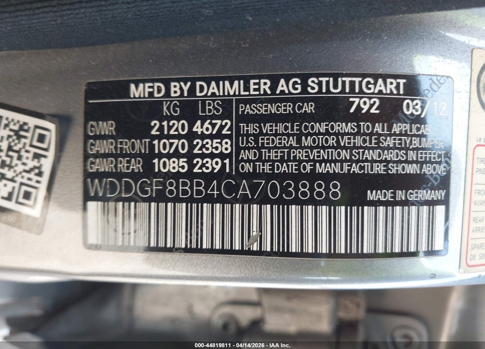 2012 MERCEDES-BENZ C 300 SPORT 4MATIC VIN: WDDGF8BB4CA703888