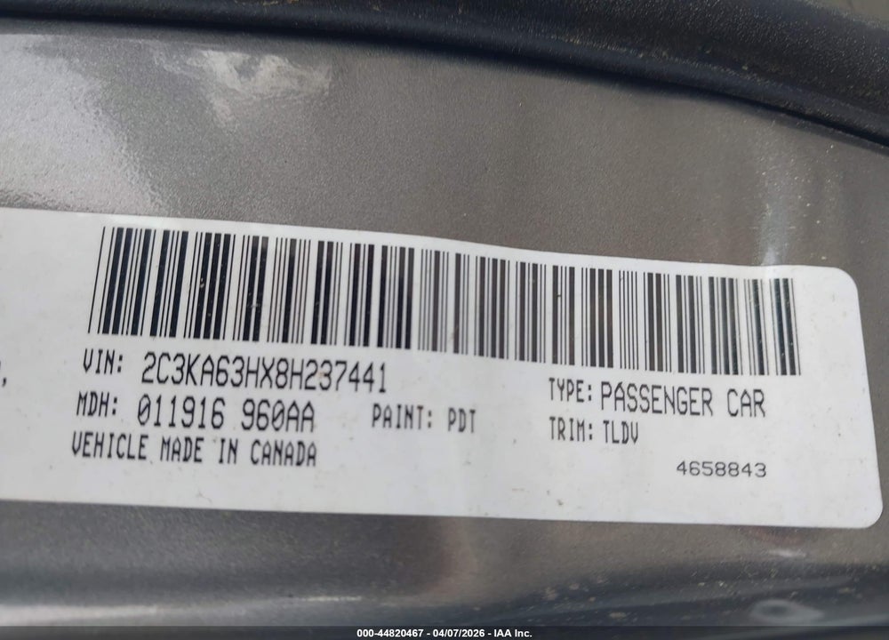 2008 CHRYSLER 300C HEMI VIN: 2C3KA63HX8H237441