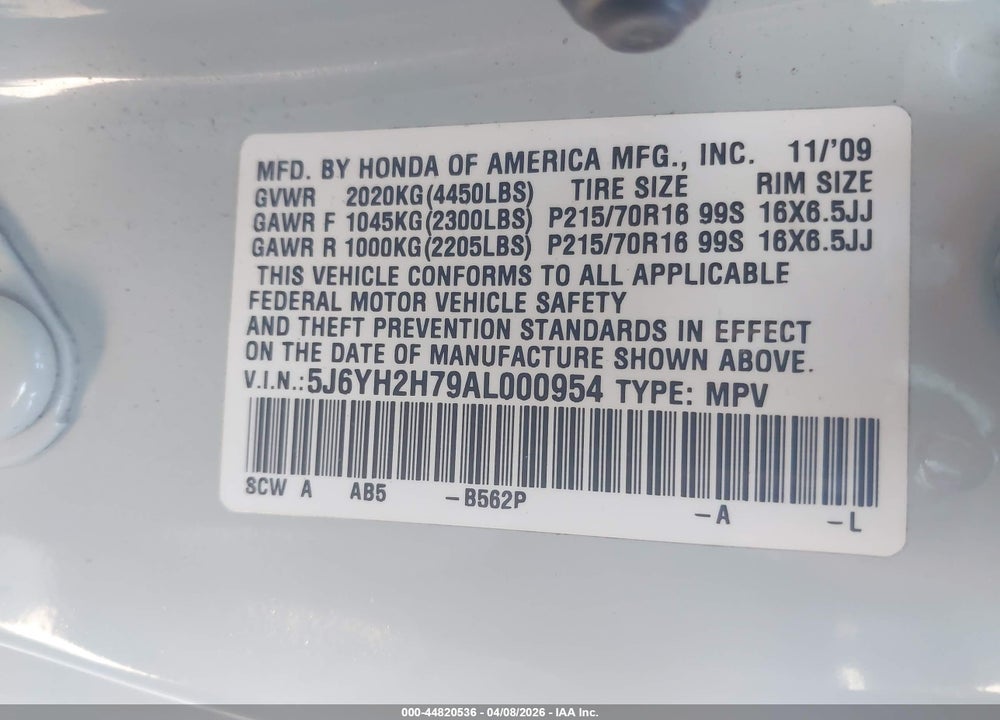 2010 HONDA ELEMENT EX VIN: 5J6YH2H79AL000954