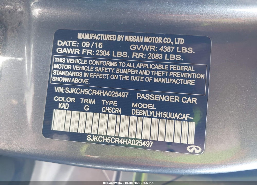 2017 INFINITI QX30 PREMIUM VIN: SJKCH5CR4HA025497