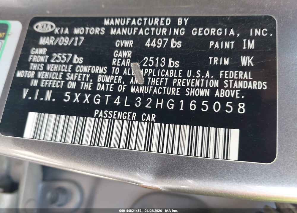 2017 KIA OPTIMA LX VIN: 5XXGT4L32HG165058