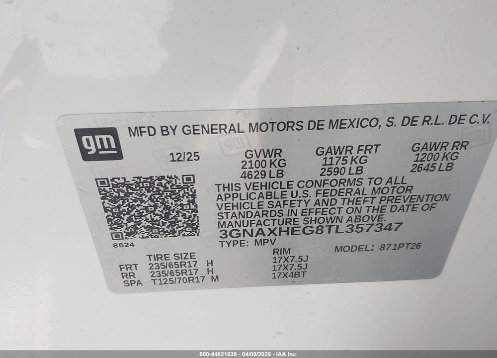 2026 CHEVROLET EQUINOX FWD LT VIN: 3GNAXHEG8TL357347