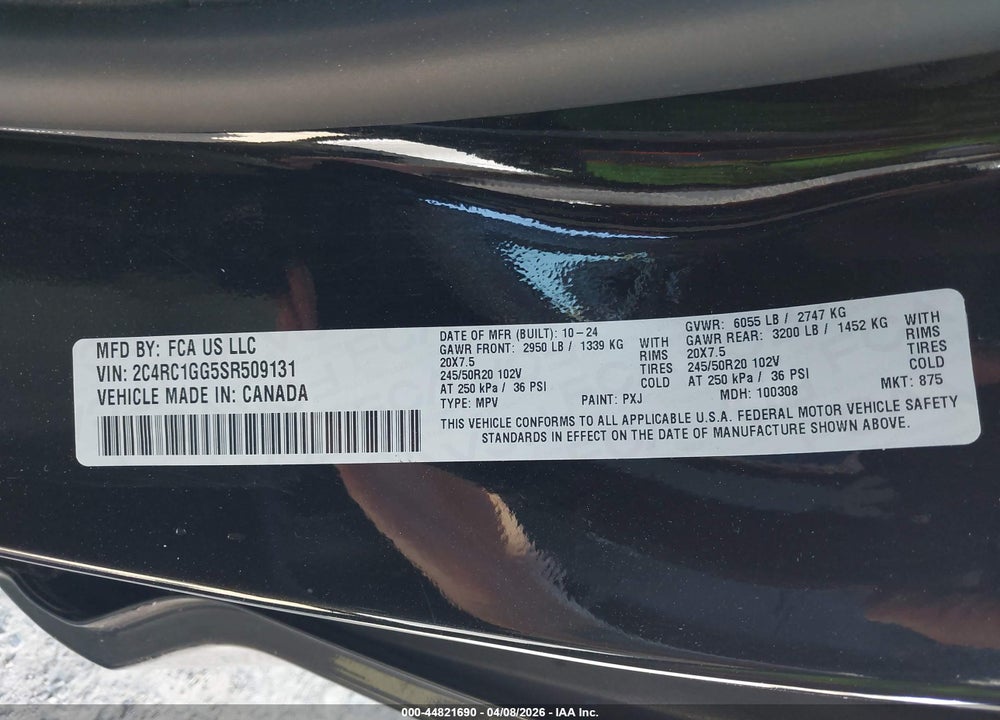 2025 CHRYSLER PACIFICA LIMITED VIN: 2C4RC1GG5SR509131