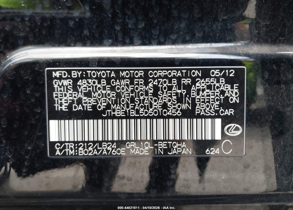2013 LEXUS GS 350 VIN: JTHBE1BL5D5010456