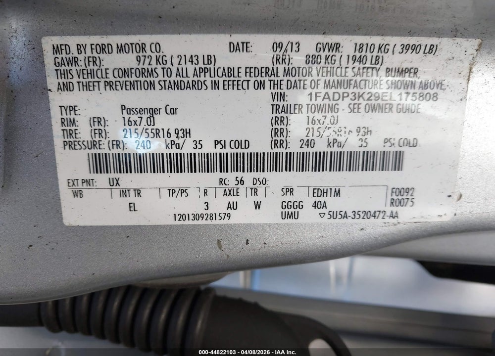 2014 FORD FOCUS SE VIN: 1FADP3K29EL175808