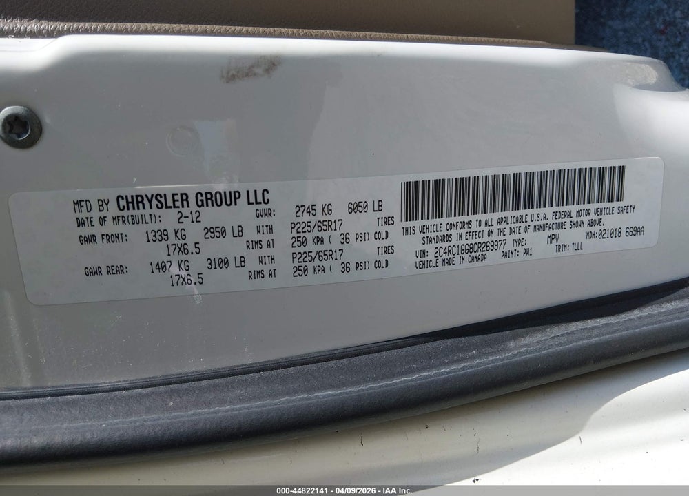 2012 CHRYSLER TOWN & COUNTRY LIMITED VIN: 2C4RC1GG8CR269977