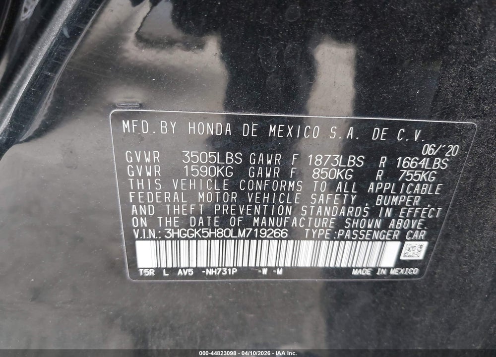 2020 HONDA FIT EX VIN: 3HGGK5H80LM719266