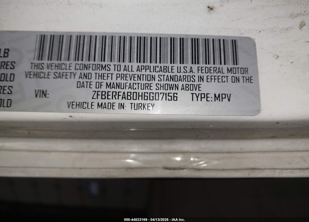 2017 RAM PROMASTER CITY TRADESMAN VIN: ZFBERFAB0H6G07156