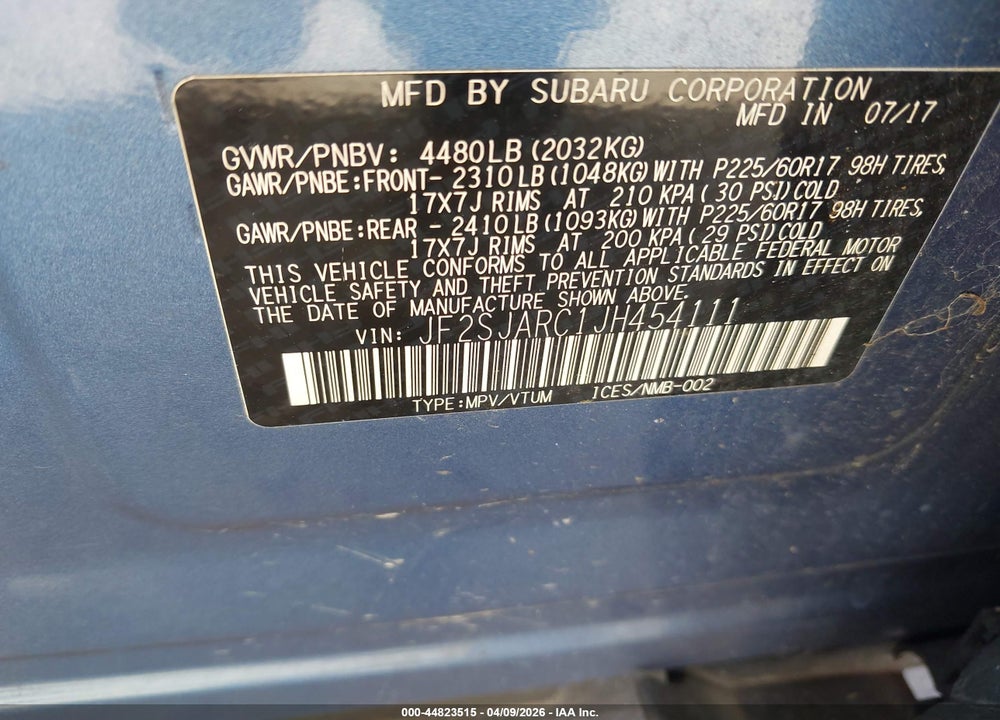 2018 SUBARU FORESTER 2.5I LIMITED VIN: JF2SJARC1JH454111