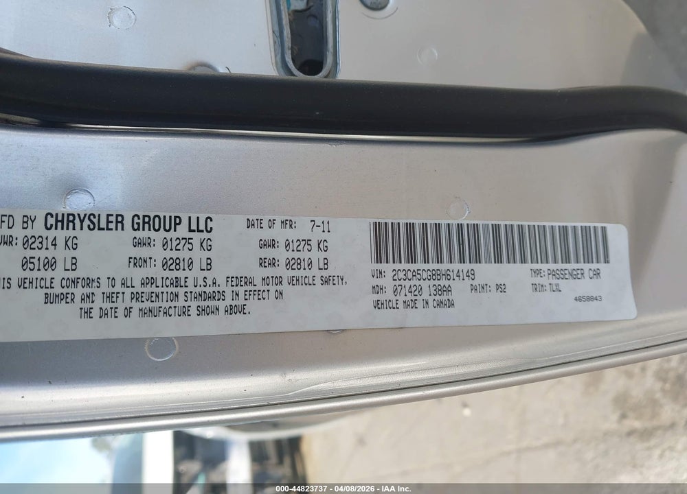 2011 CHRYSLER 300 LIMITED VIN: 2C3CA5CG8BH614149