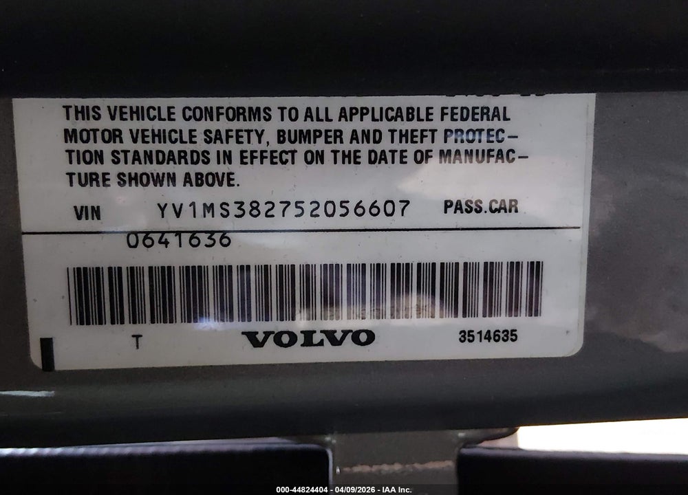 2005 VOLVO S40 2.4I VIN: YV1MS382752056607