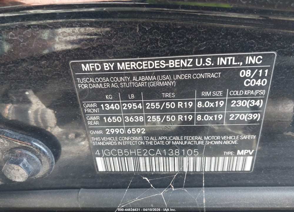 2012 MERCEDES-BENZ R 350 4MATIC VIN: 4JGCB5HE2CA138105