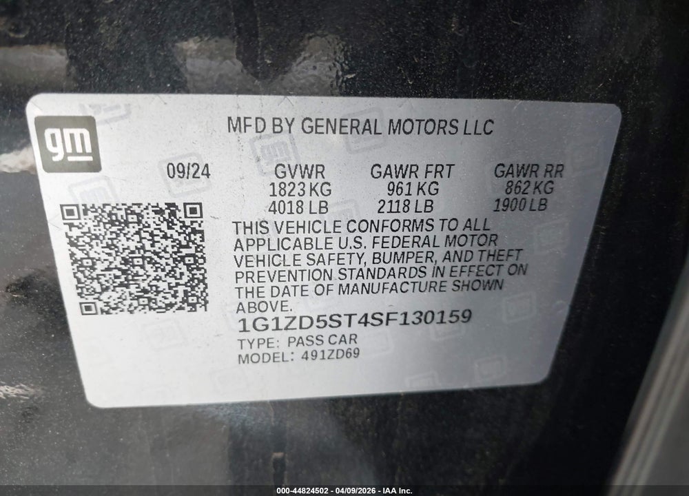 2025 CHEVROLET MALIBU FWD 1LT VIN: 1G1ZD5ST4SF130159