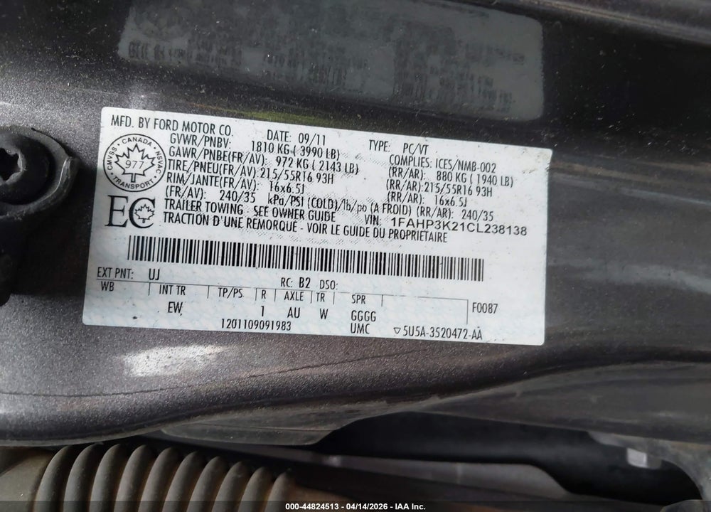 2012 FORD FOCUS SE VIN: 1FAHP3K21CL238138