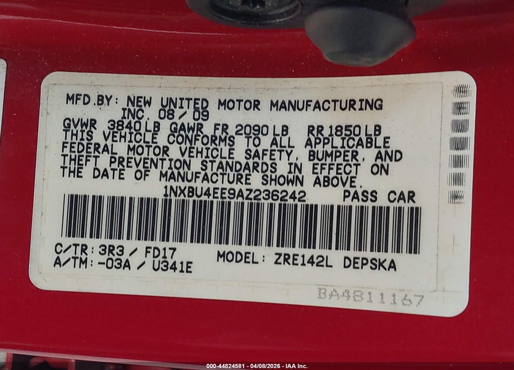 2010 TOYOTA COROLLA S VIN: 1NXBU4EE9AZ236242
