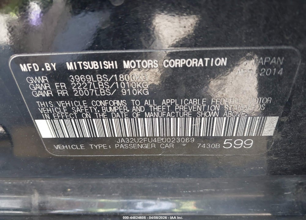 2014 MITSUBISHI LANCER ES VIN: JA32U2FU4EU023069