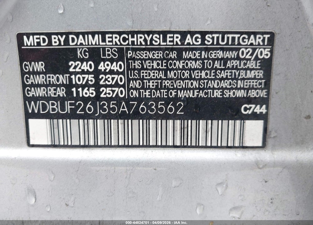 2005 MERCEDES-BENZ E 320 CDI VIN: WDBUF26J35A763562