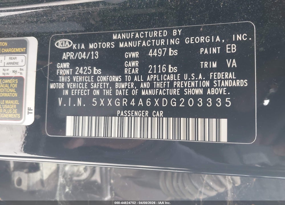 2013 KIA OPTIMA SX VIN: 5XXGR4A6XDG203335