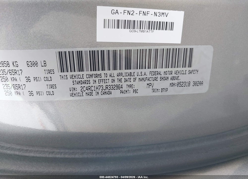 2018 CHRYSLER PACIFICA HYBRID TOURING PLUS VIN: 2C4RC1H73JR332964
