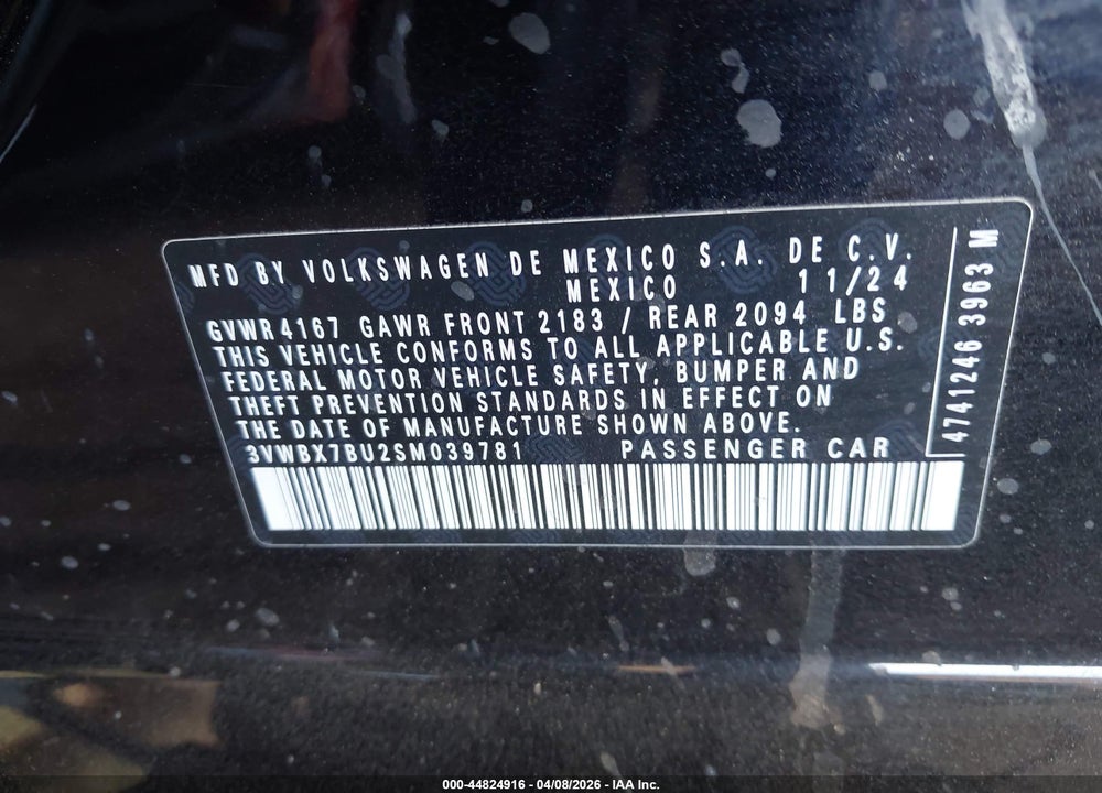 2025 VOLKSWAGEN JETTA 1.5T SPORT VIN: 3VWBX7BU2SM039781