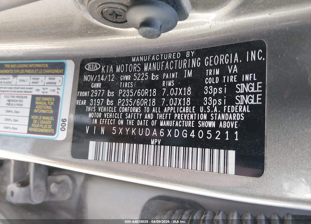 2013 KIA SORENTO EX VIN: 5XYKUDA6XDG405211