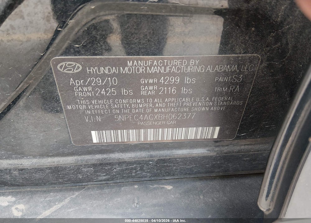 2011 HYUNDAI SONATA LTD VIN: 5NPEC4ACXBH062377